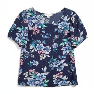 Counterparts women's blue floral short sleeve Lightweight Blouse  - small
